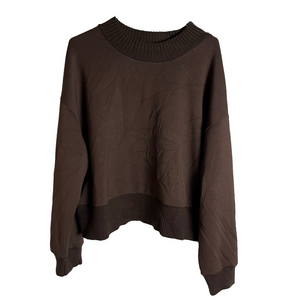 Women Chocolate Brown Crewneck Sweater XL Crop Top Relax Slouchy Y2K 90s Ribbed